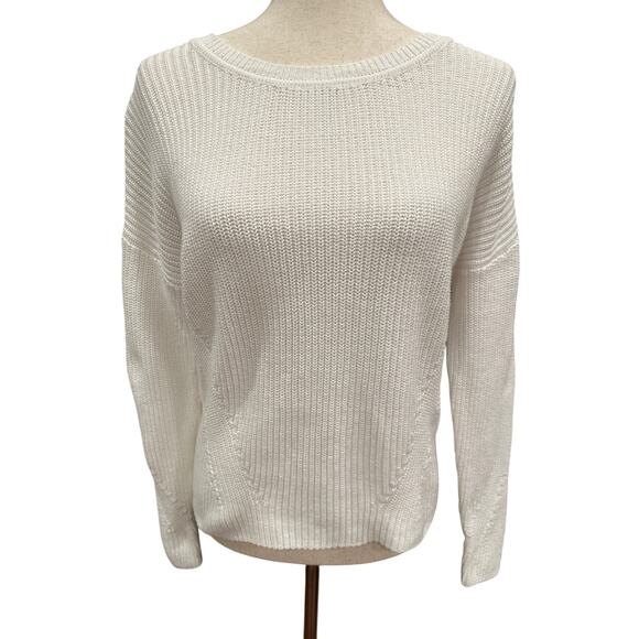 Lucky Brand White Lace Back Tie Sweater Size Medium Whimsy - Picture 2 of 16